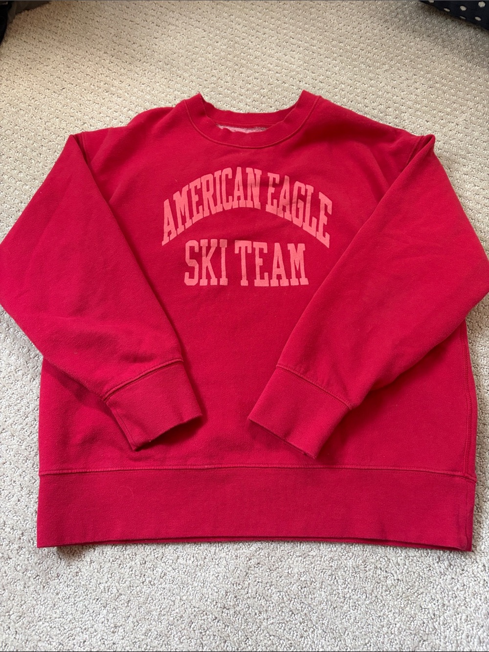 American Eagle Outfitters Red Crewneck Sweatshirt with Ski Team Graphic